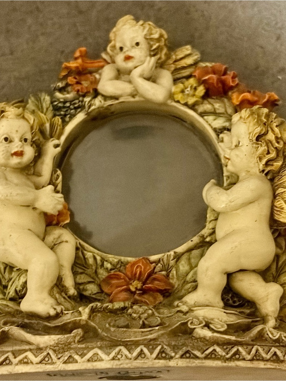 Cherub Decorative Photo Frame in Cream with Orange Floral Accents